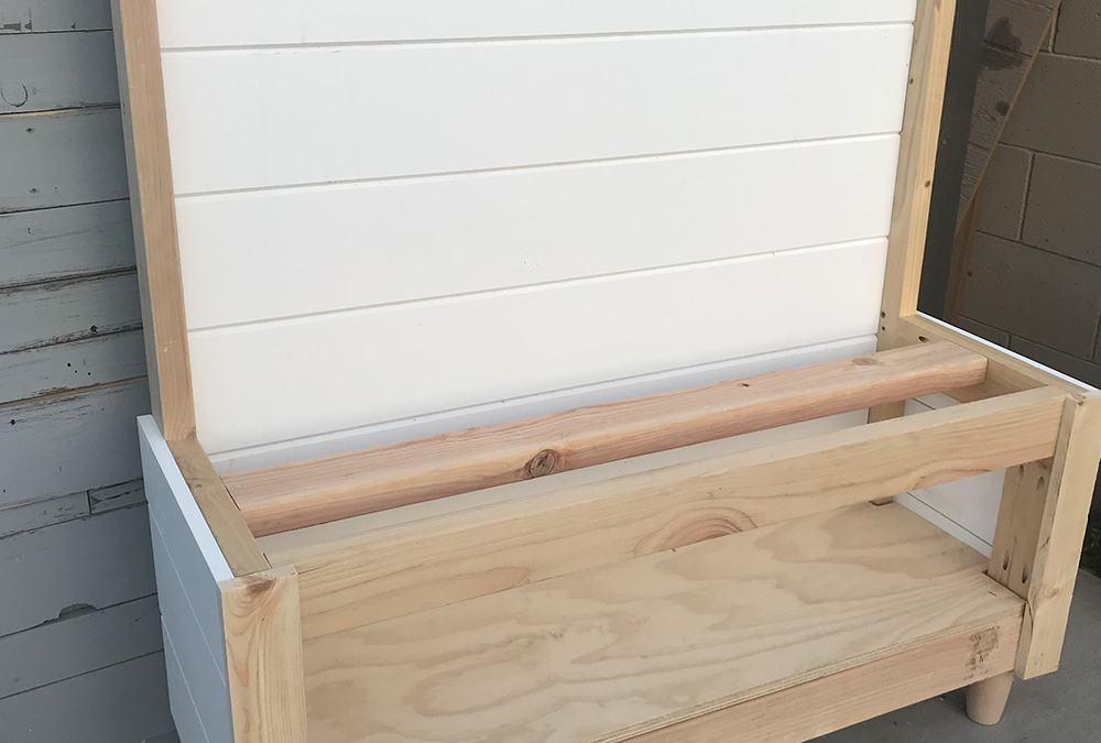 shiplap bench created with unfinished wood